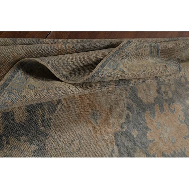 Vegetable Dye Oushak Turkish Rug Hand-Knotted Grey Wool Carpet - 9'2" x 11'10"