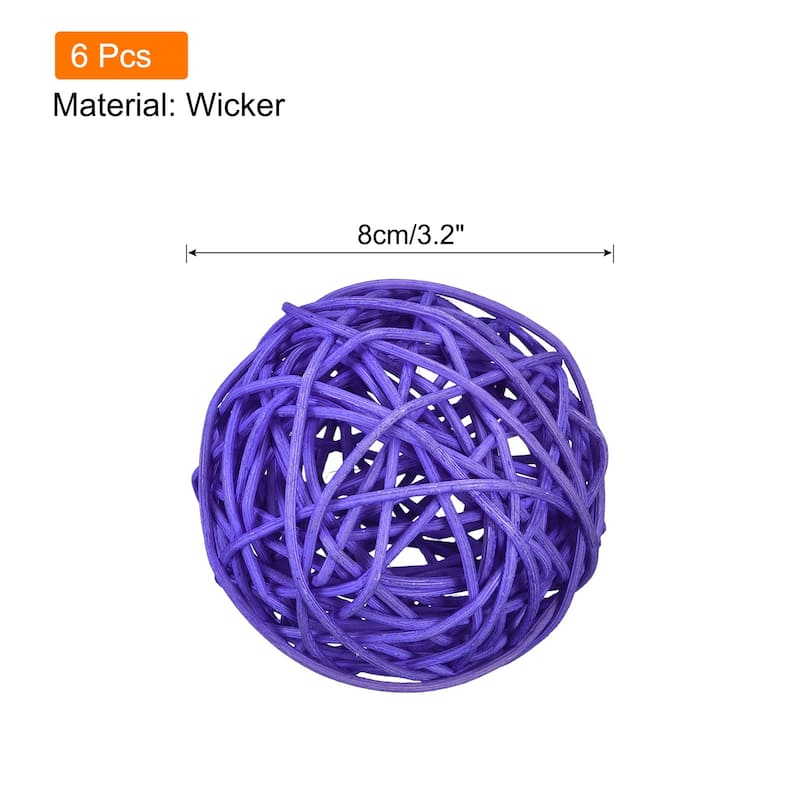 6 Pcs Wicker Rattan Balls 3.2 Inch Rattan Balls Vase Fillers - Light Purple