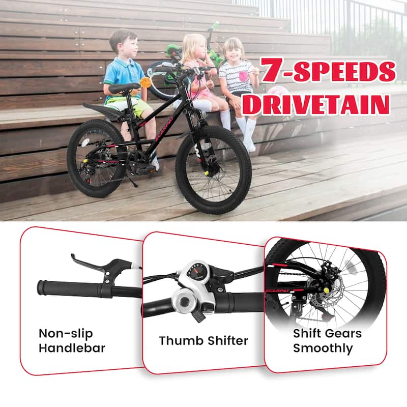 20 Inch Kids Mountain Bike with Front Suspension, 7-Speed, Steel Frame, Boys & Girls Ages 6-12
