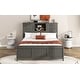 preview thumbnail 4 of 22, Full Platform Bed with 2-Drawers, Storage Headboard and Sliding Door, Grey
