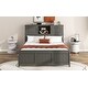 preview thumbnail 4 of 5, Full Size Platform Bed with Storage Headboard, Kid's Bed Frame with Sliding Door, Wooden Bed with 2 Drawers, Gray