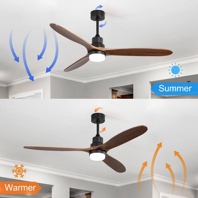 Indoor/Outdoor Wooden Ceiling Fan with Light & Remote Control, 60 Inch Noiseless Reversible Ceiling Fan Chandelier