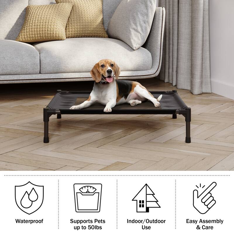 Petmaker Steel Frame Elevated Dog Bed with Non-Slip Feet - Indoor/Outdoor Puppy Cot for Pets