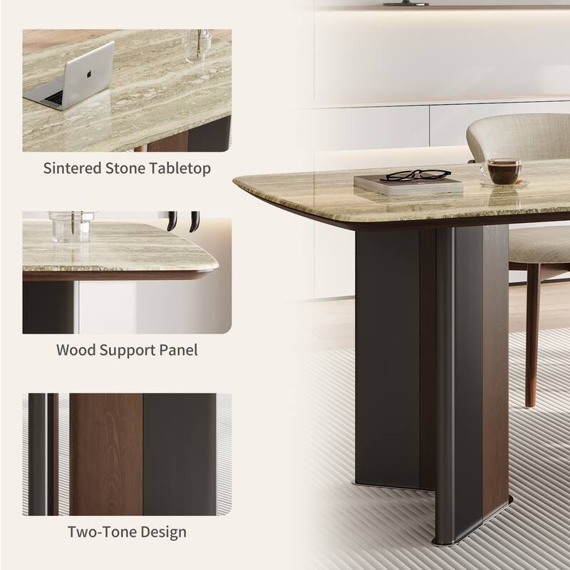 Modern 63" Retangular Wrining Desk, Faux Marble Table Top Desk With Double Legs