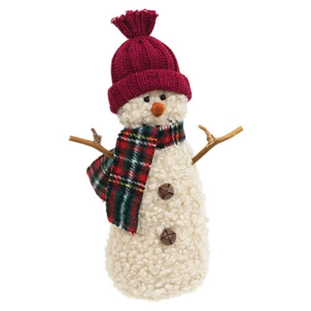Burgundy Hat Snowman with Green and Red Plaid Scarf Decor - 3.50" x 3" x 9.50"