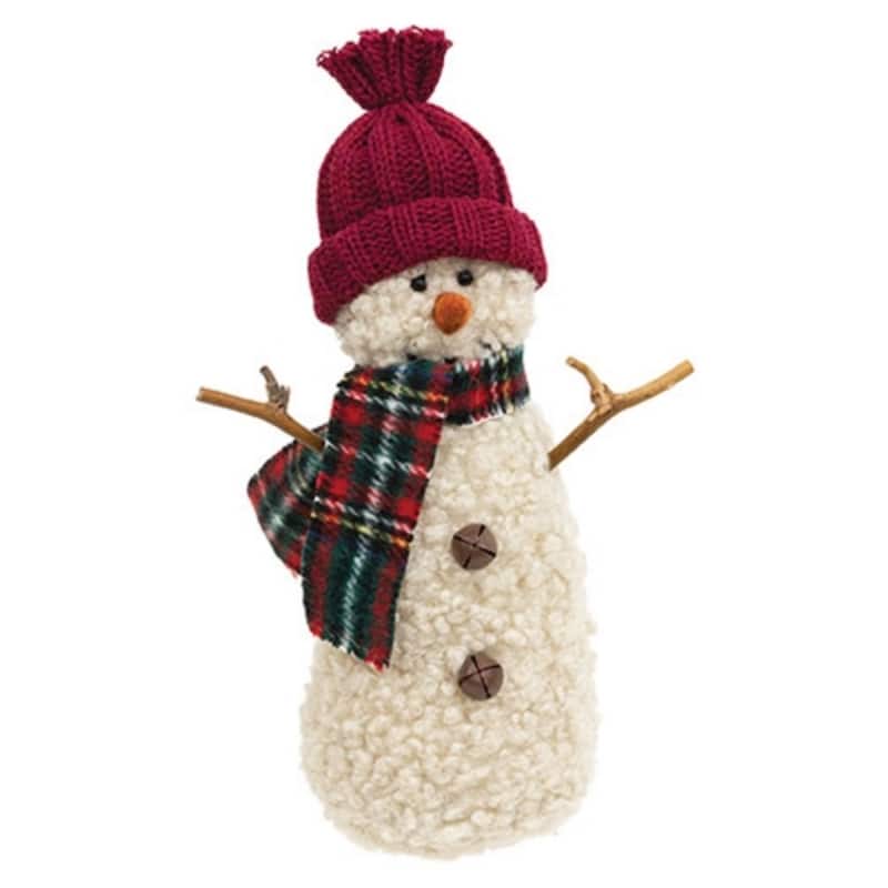 Burgundy Hat Snowman with Green and Red Plaid Scarf Decor - 3.50" x 3" x 9.50" - Burgundy-White