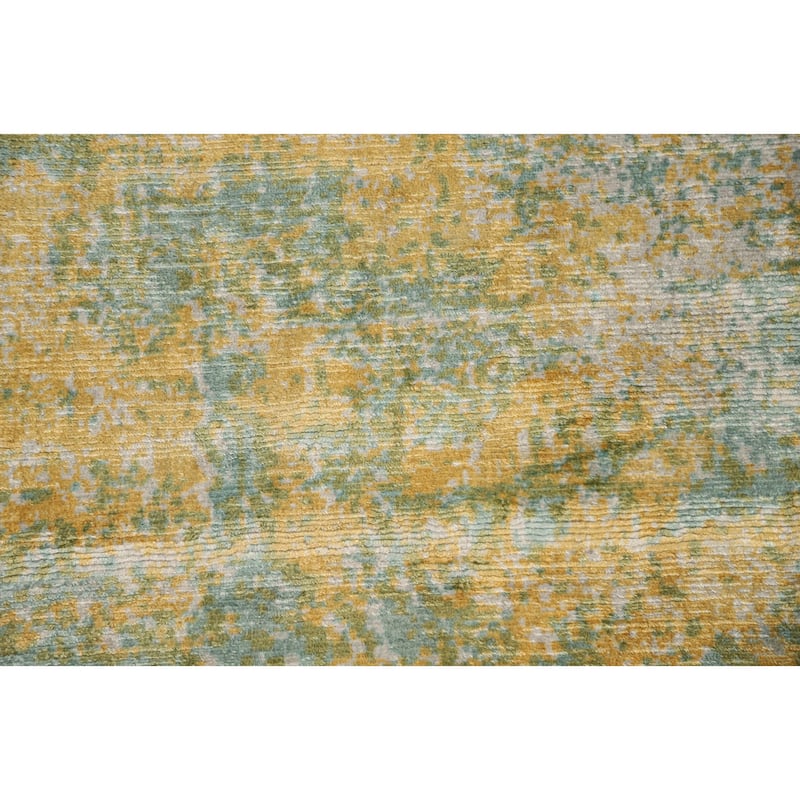 Hand Knotted Oriental Viscose Silk Carpet Modern Pictorial Yellow & Gold Abstract Area Rug - 6' 6'' X 4' 5''