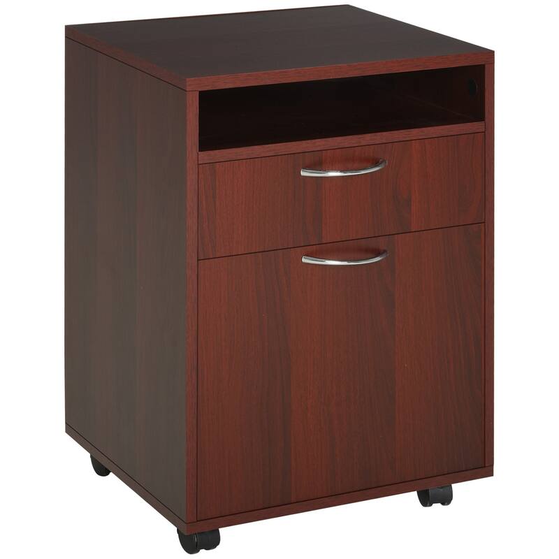 Mobile Storage Cabinet Organizer with Drawer and Cabinet - Brown