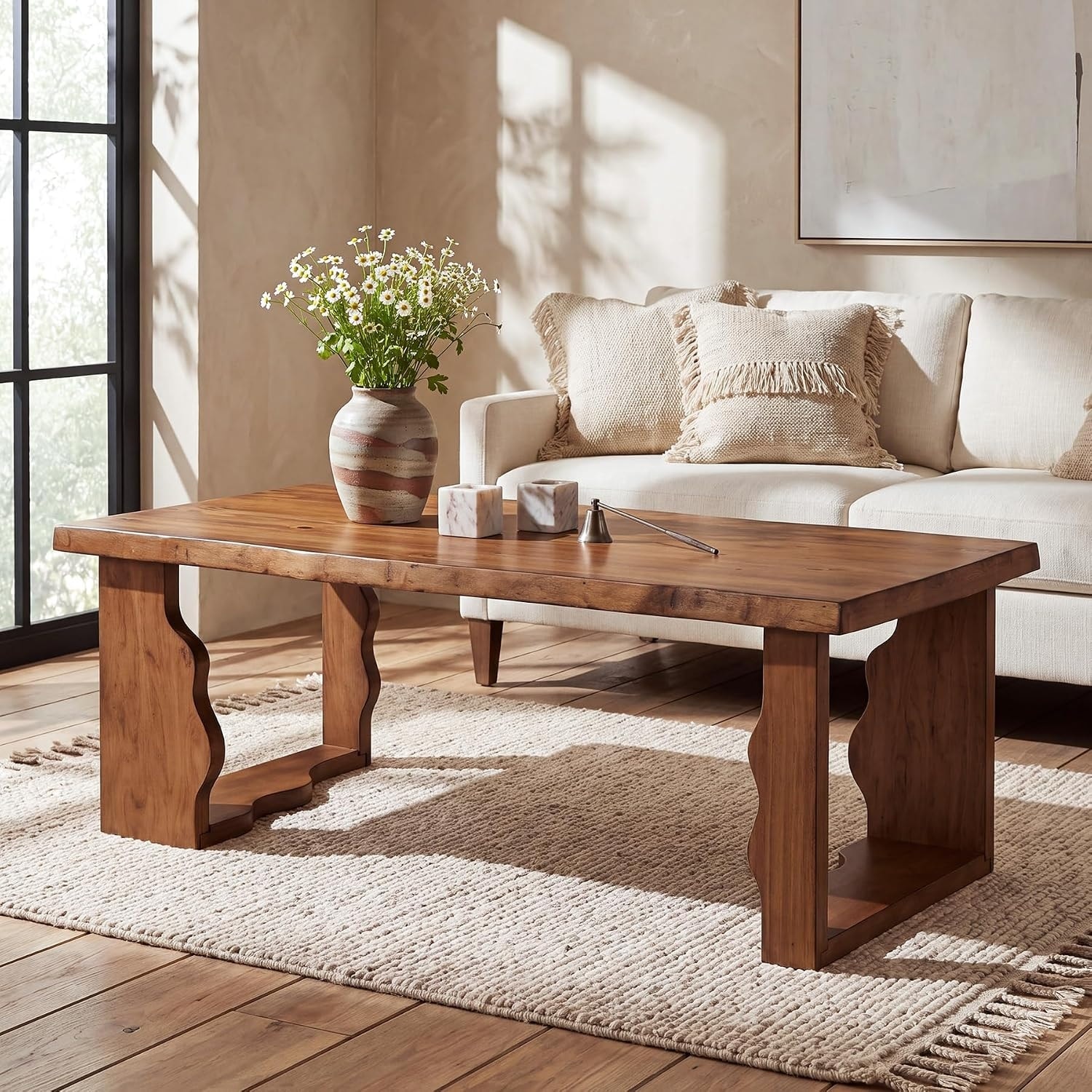 47 Inch Farmhouse Coffee Table with Natural Edges