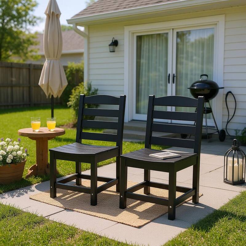 Armless Outdoor Chairs - HDPE Material Set of 2, Weather Resistant