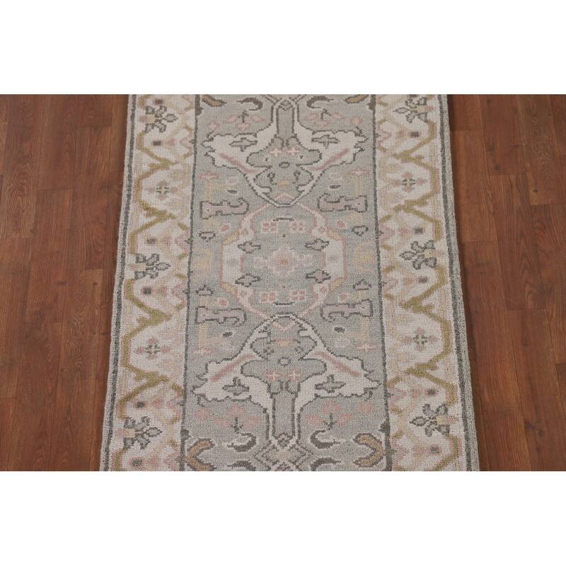 Floral Grey Oushak Oriental Runner Rug Handmade Wool Carpet - 2'7"x 9'11"