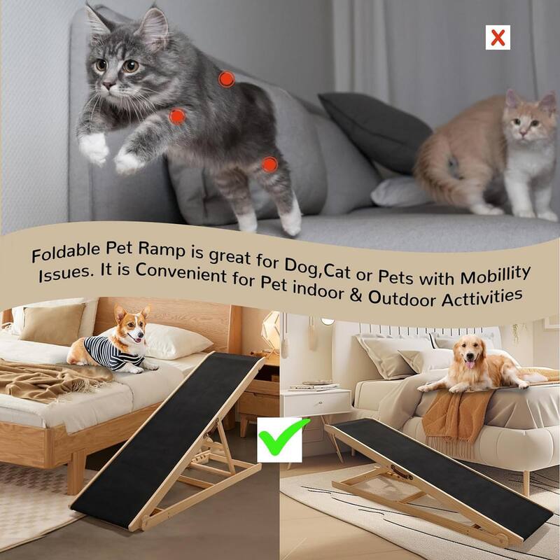 DoCred Folding Non-Slip Rubber Mat Wooden Dog Ramp For High Bed