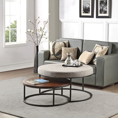 FirsTime & Co. Gray and Kona Corbett Nesting Ottoman and Coffee Table 2-Piece Set, Fabric