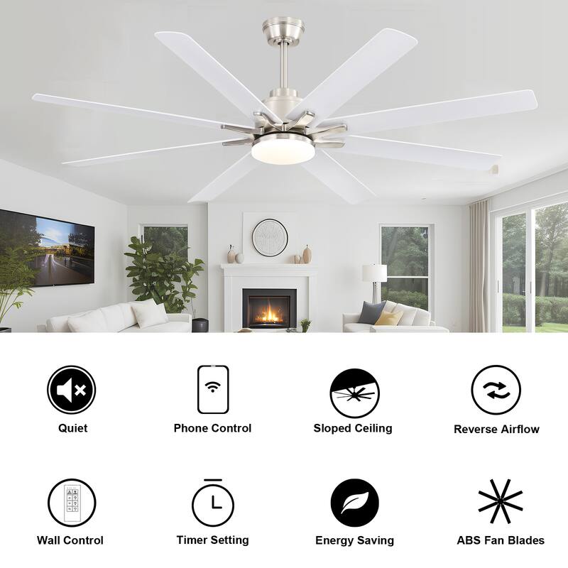 66" Large Smart Windmill Ceiling Fan with Light, Remote/APP Control, Dimmable LED Included