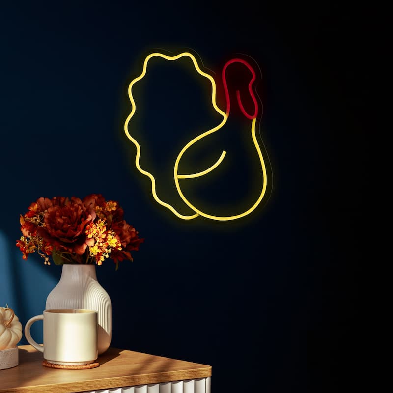 LED Turkey Neon Lighted Thanksgiving Wall or Window Decoration - 15"