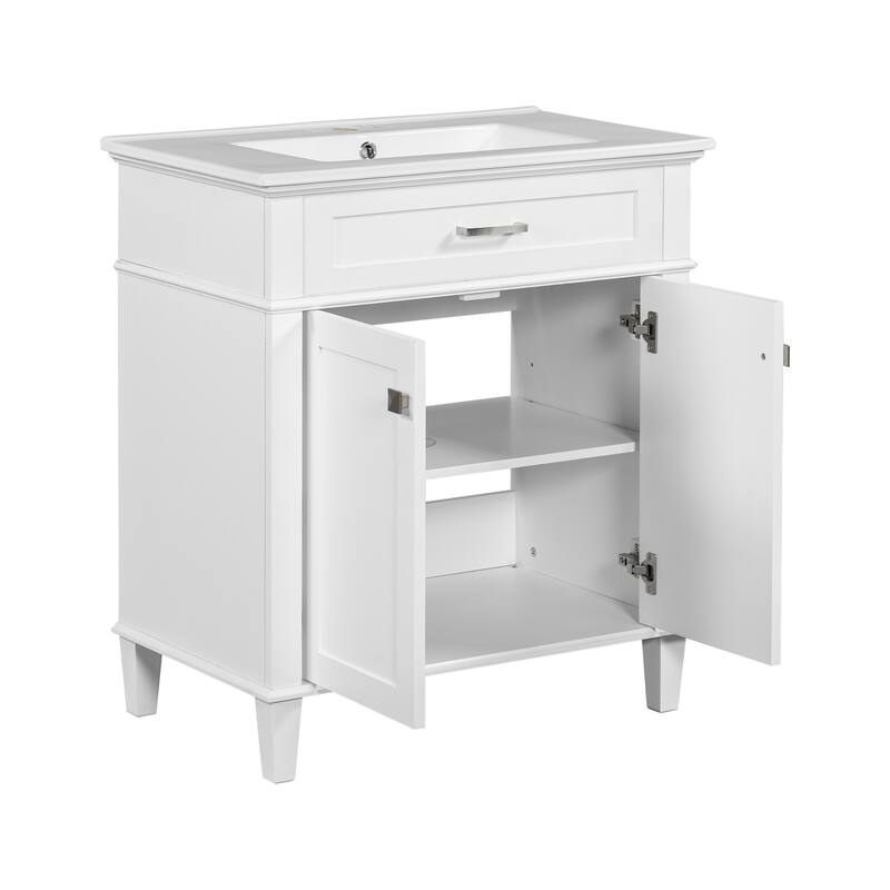 30-inch Bathroom Vanity With Ceramic Basin, Soft Close Door And Adjustable Shelves