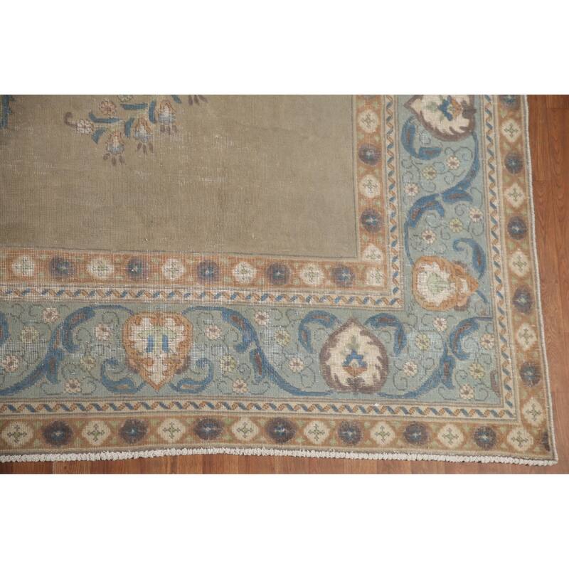 Hand Knotted Oriental 100% Wool Carpet Traditional Medallion Beige & Ivories Tabriz Area Rug - 12' 9'' X 9' 7''