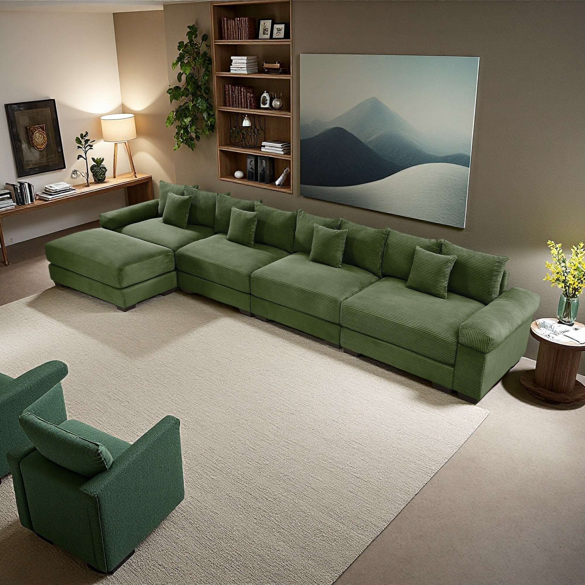 167.6" Corduroy Modular L-Shaped Cloud Sectional Sofa with Ottoman Included and 12 Throw Pillows (4-Seater)