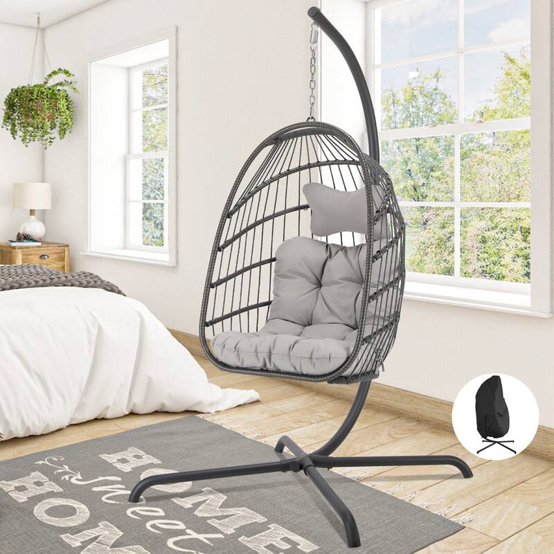 FINCATI Indoor Royal Oversized Hanging Egg Chair with Stand, 350 lbs Outdoor Egg Swing Chair with Stand, Cozy Egg Chair Swing