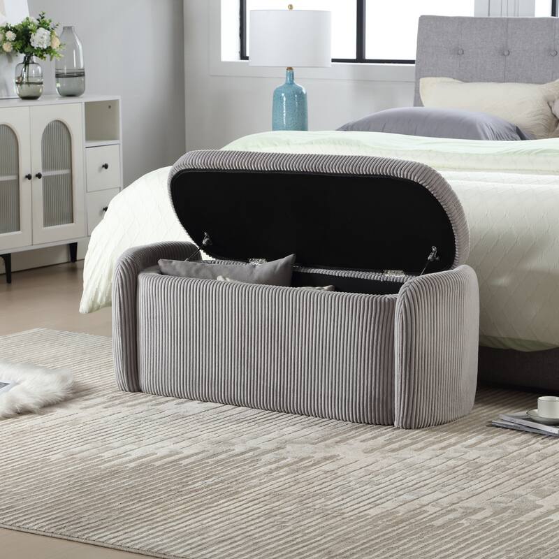 House Hold Storage Ottoman,Bedroom End Bench,Upholstered Fabric Storage Ottoman with Safety Hinge