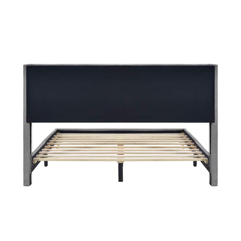 Merax Queen Size Corduroy Platform Bed with Metal Legs