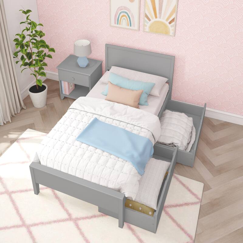 Max and Lily Twin-Size Bed with Panel Headboard and Storage Drawers