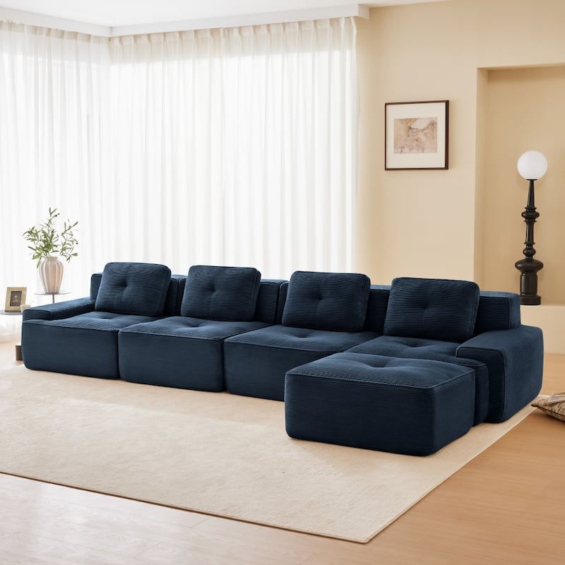 L-Shaped Premium Modular Corduroy Sectional Sofa with Movable Ottoman