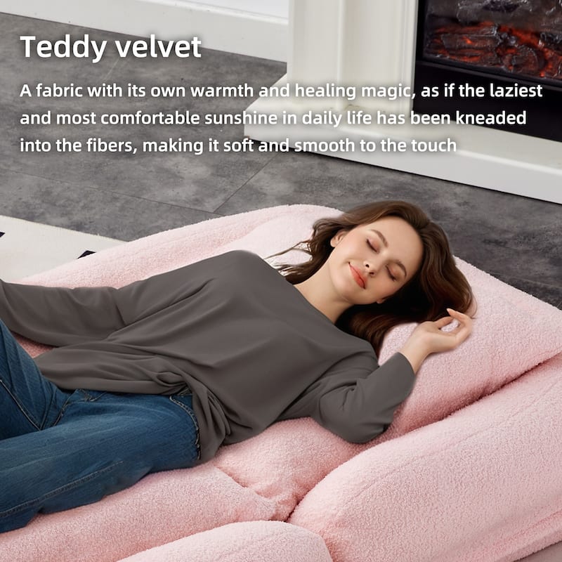 Folding Sofa Chair with 5 Adjustable Positions Plush Floor Lounge Chair for Gaming, Meditation, and Relaxation - Pink