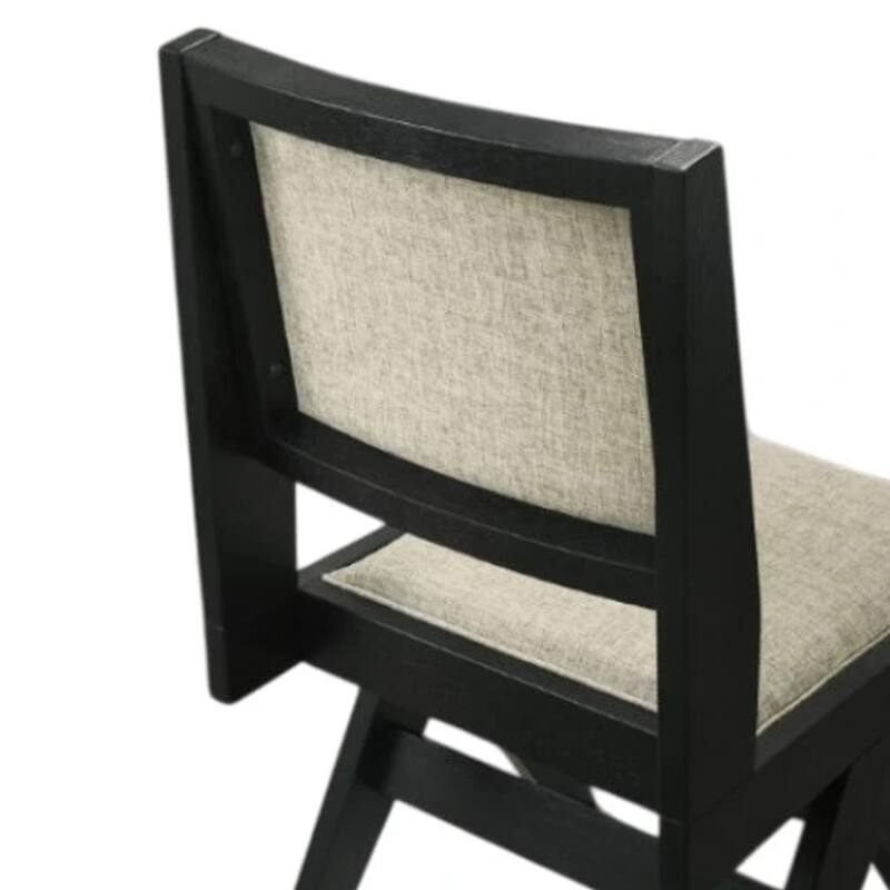 Toty Side Dining Chair Set of 2, Inverted Angled Legs, Black Wood, Gray Fabric
