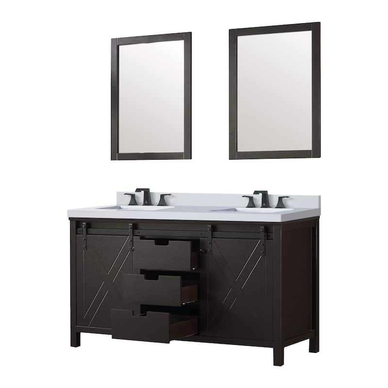 Marsyas 60 in W x 22 in D Ash Grey Double Bath Vanity, White Quartz Countertop, Faucet Set and 24 in Mirrors