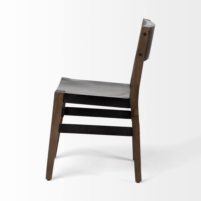 Black Seat Wood Dining Side Chair, Brown Legs and Modern Open Back Design - 16.8L x 18.0W x 31.0H inches