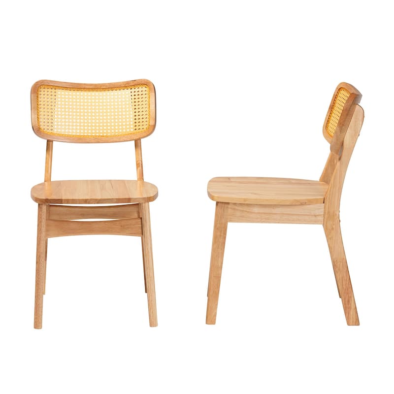 Tadeo Mid-Century Modern Oak Brown Finished Wood and Rattan 2-Piece Dining Chair Set