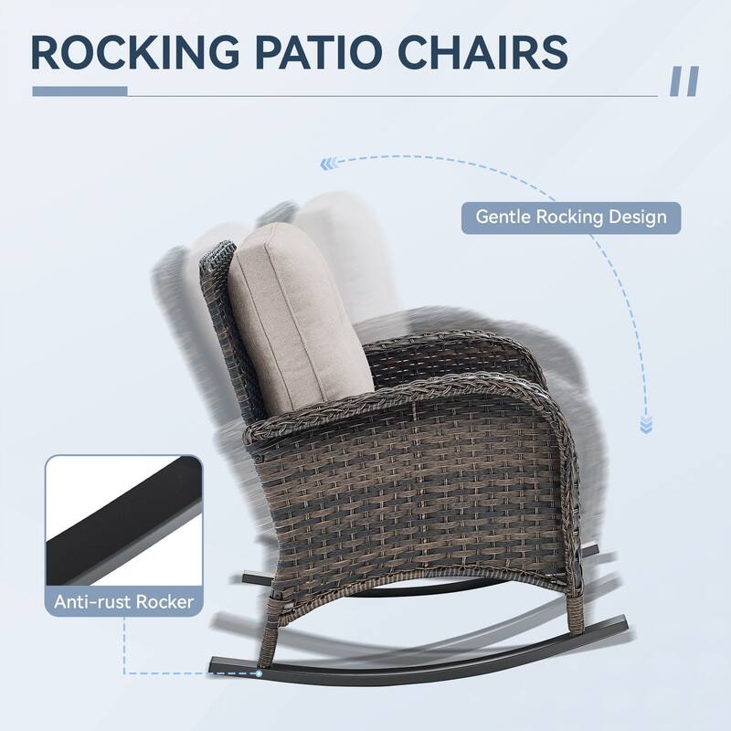 Gymojoy Outdoor Sectional Sofa Set with Rocking Chairs, Ottomans, Water-Resistant Cushions