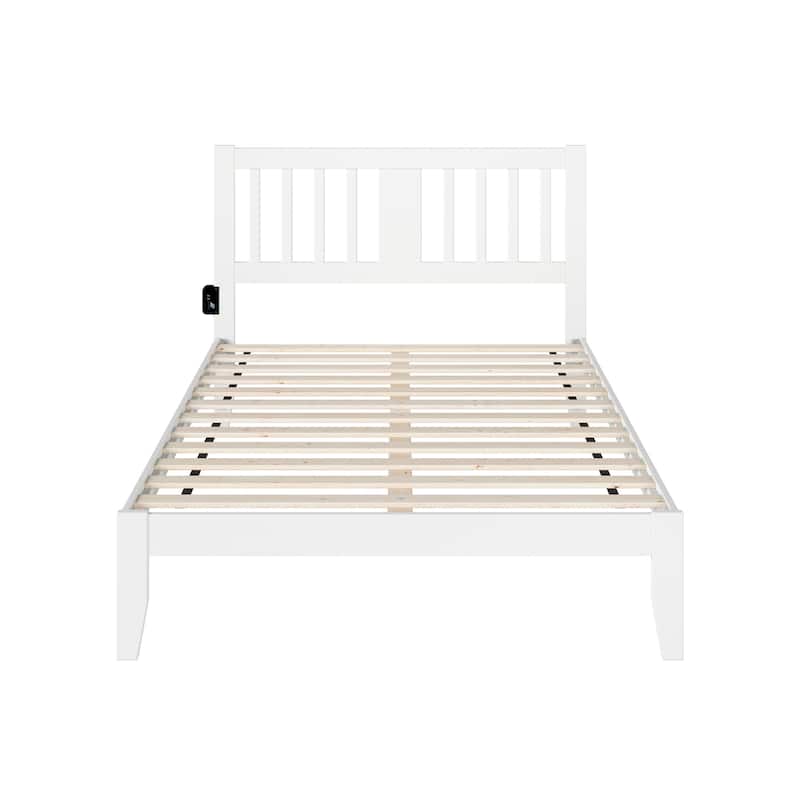 Full Bed - Mission Style Walnut Bed with USB Charger - Solid Wood Frame - 76"x55"