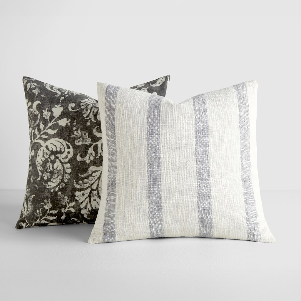 2-Pack Yarn-Dyed Patterns Decor Throw Pillows in Yarn-Dyed Awning Stripe / Distressed Floral