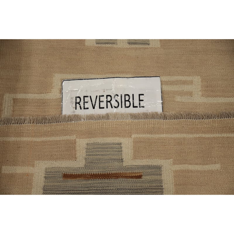 Hand Woven Oriental 100% Wool Carpet Southwestern Tribal Beige & Ivories Kilim Area Rug - 5' 0'' X 3' 5''