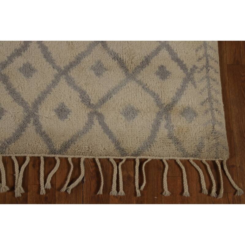 All-Over Trellis Moroccan Oriental Area Rug Hand-Knotted Wool Carpet - 5'0" x 8'1"