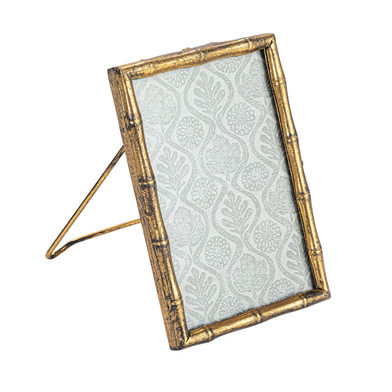 Metal Bamboo-Style Photo Frame - 4.4"L x 6.3"W x 5.9"H