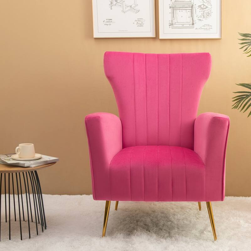Velvet Accent Chair, Wingback Arm Chair with Gold Legs, Upholstered Single Sofa