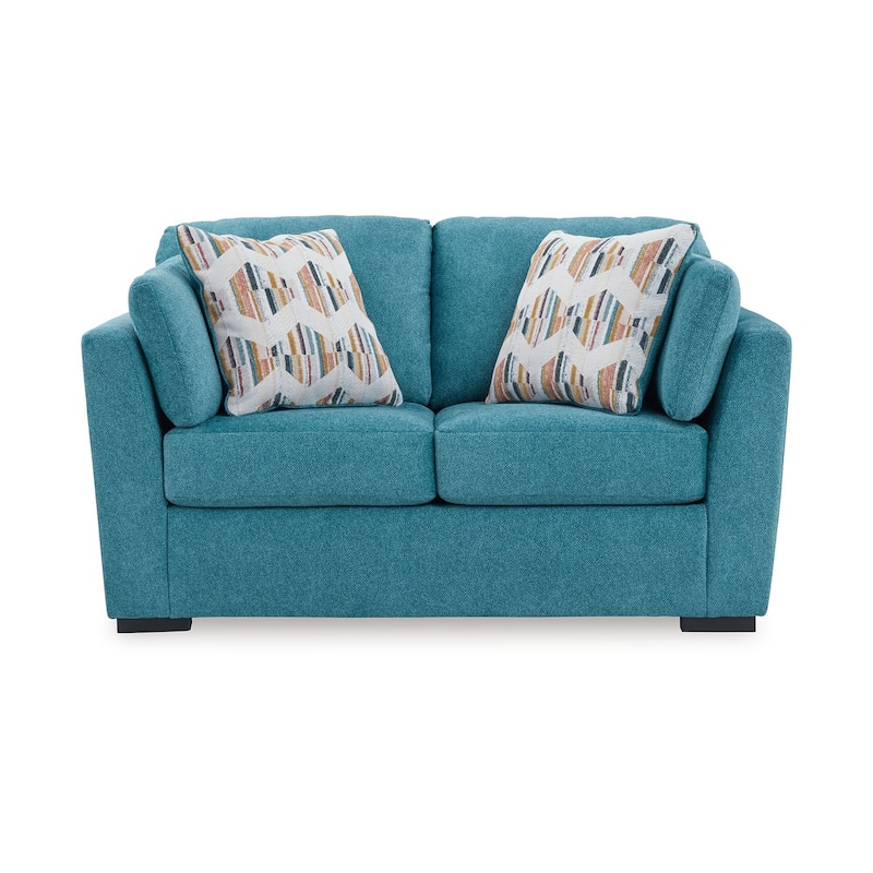 Viena Loveseat, 2 Accent Throw Pillows, Teal Blue Faux Velvet 68 Inch