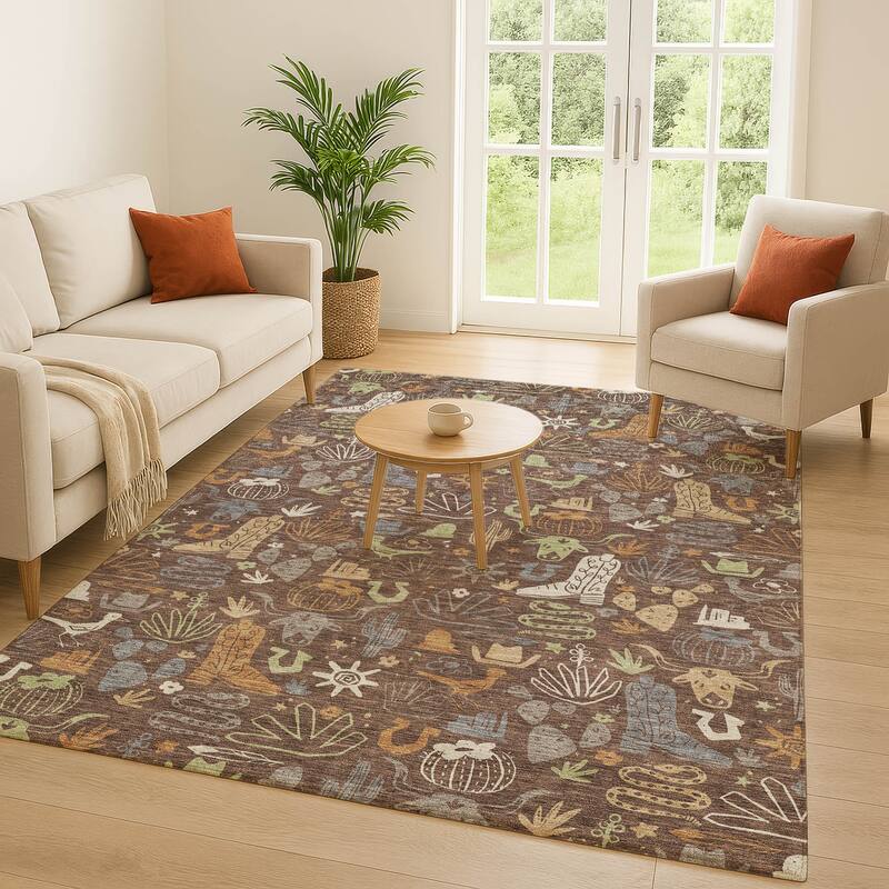 Machine Washable Indoor/ Outdoor Modern Ranch Chantille Rug