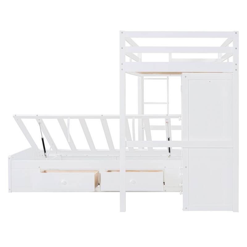 Twin Bunk Bed with Wardrobe, 6 Drawers Hydraulic Storage and MDF+LVL, 600lb Capacity, Space-Saving Design