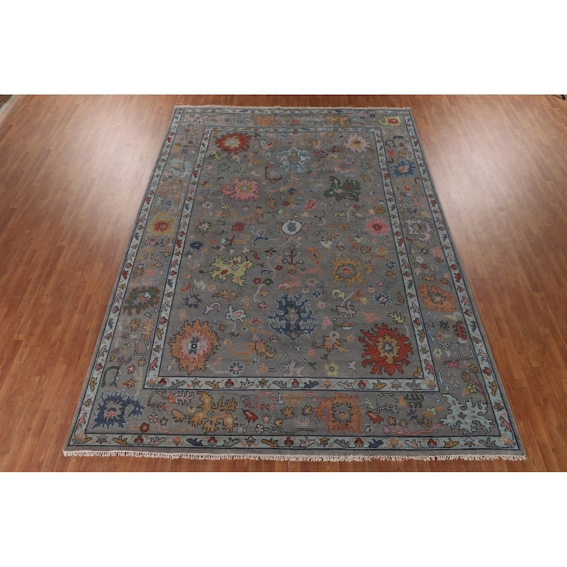 Floral Gray Oushak Oriental Large Area Rug Handmade Wool Carpet - 9'11"x 13'10"