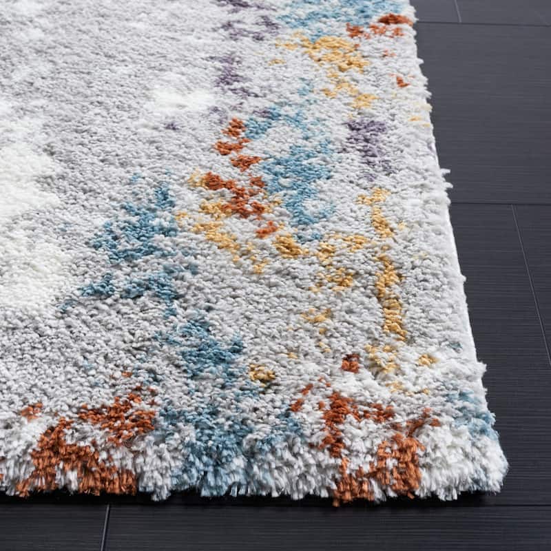 SAFAVIEH Berber Shag Jara Rug - 2'3" x 8' Runner - Blue Rust/Ivory