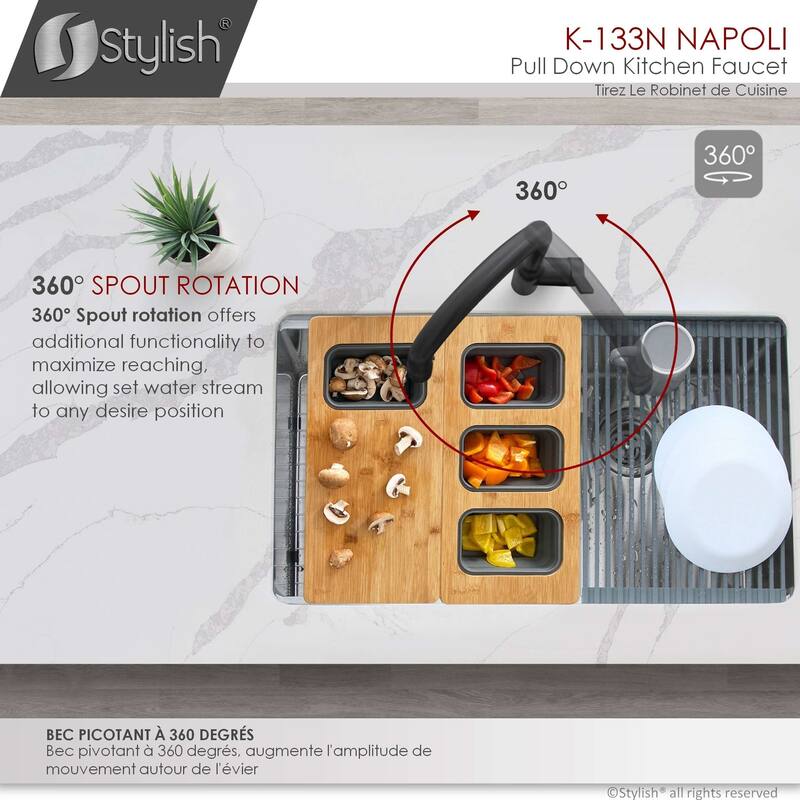 STYLISH Kitchen Sink Faucet Single Handle Pull Down Dual Mode in Stainless Steel