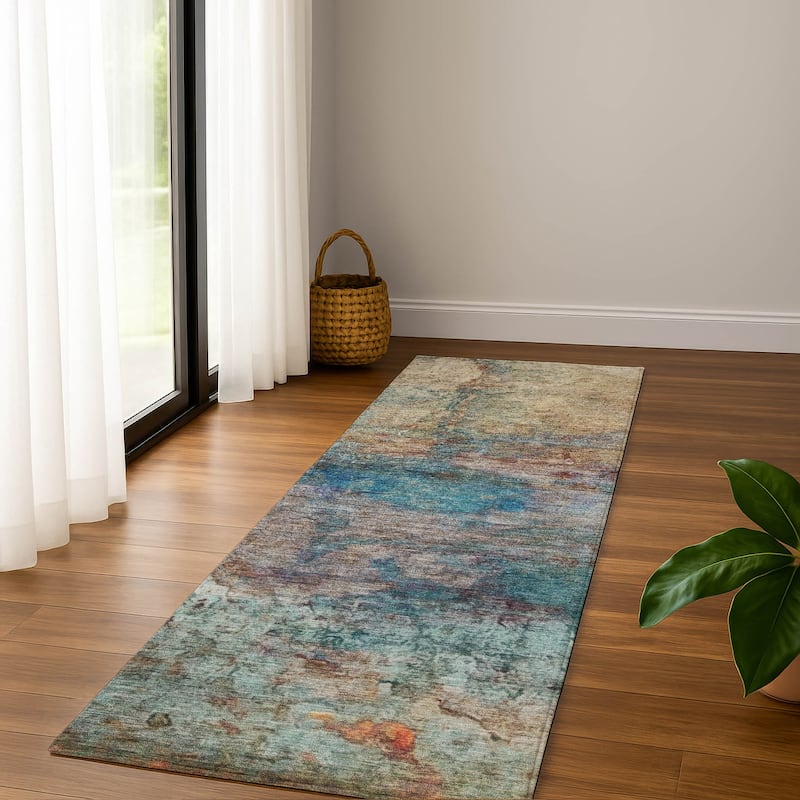 Premium Washable Super Soft Abstract Chic Mayfield Rug - Teal - 2'3" x 7'6"