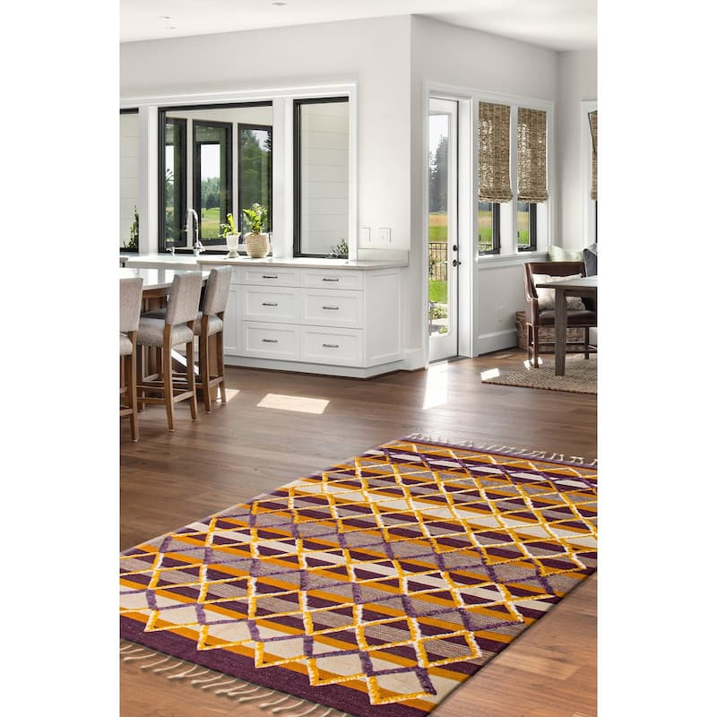 ECARPETGALLERY Flat-Weave Marrakech Purple Wool Kilim - 6'9 x 10'0