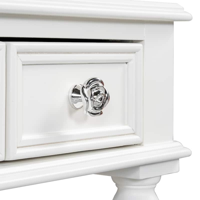 Retro Makeup Desk with Large Mirror, 3-Drawer Dressing Table