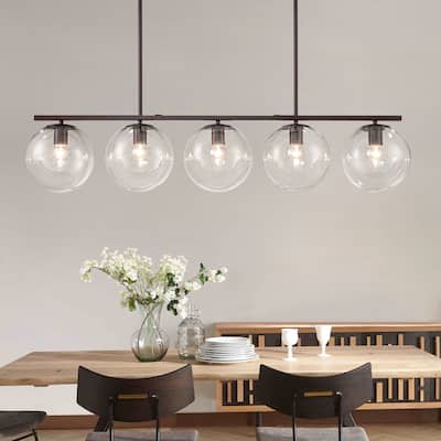 5 - Light 44" Large Globe Chandelier Kitchen Island Linear Pendant Light for Dining Room