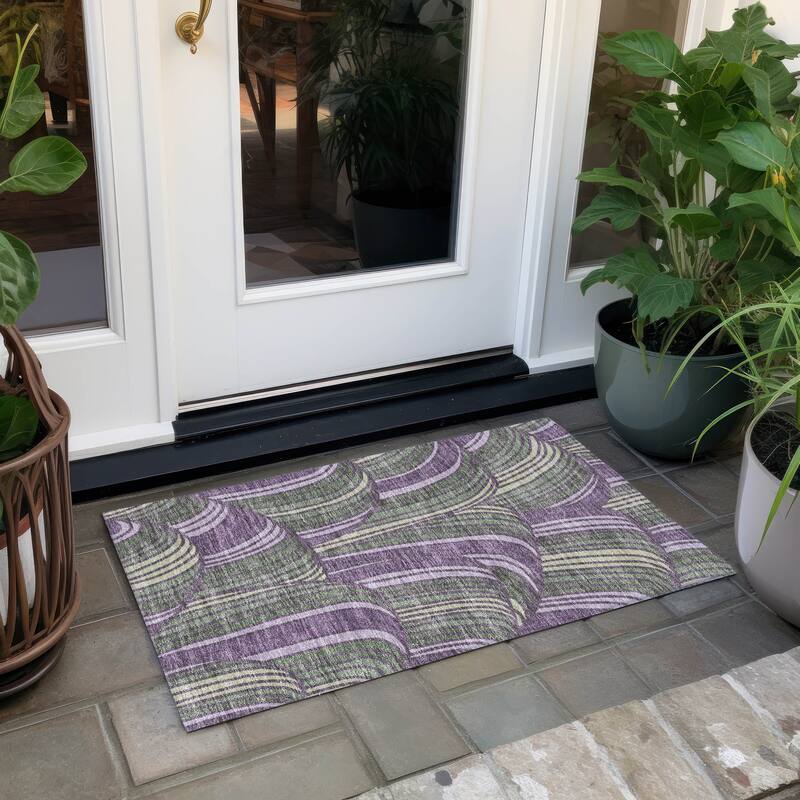 Machine Washable Indoor/ Outdoor Modern Parsons Chantille Rug - Plum - 1'8" x 2'6"